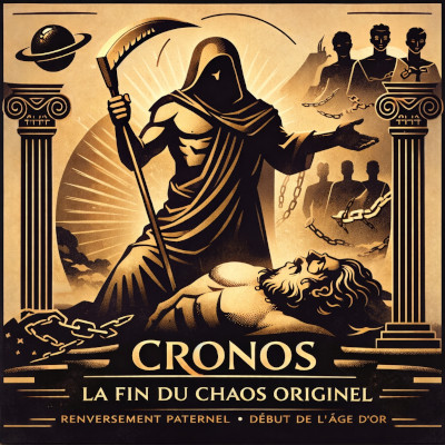 Illustration du combat de Cronos contre son père Ouranos.